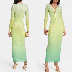 NWOT Self Portrait Green Ombré Crystal Embellished Maxi Dress Size US 6